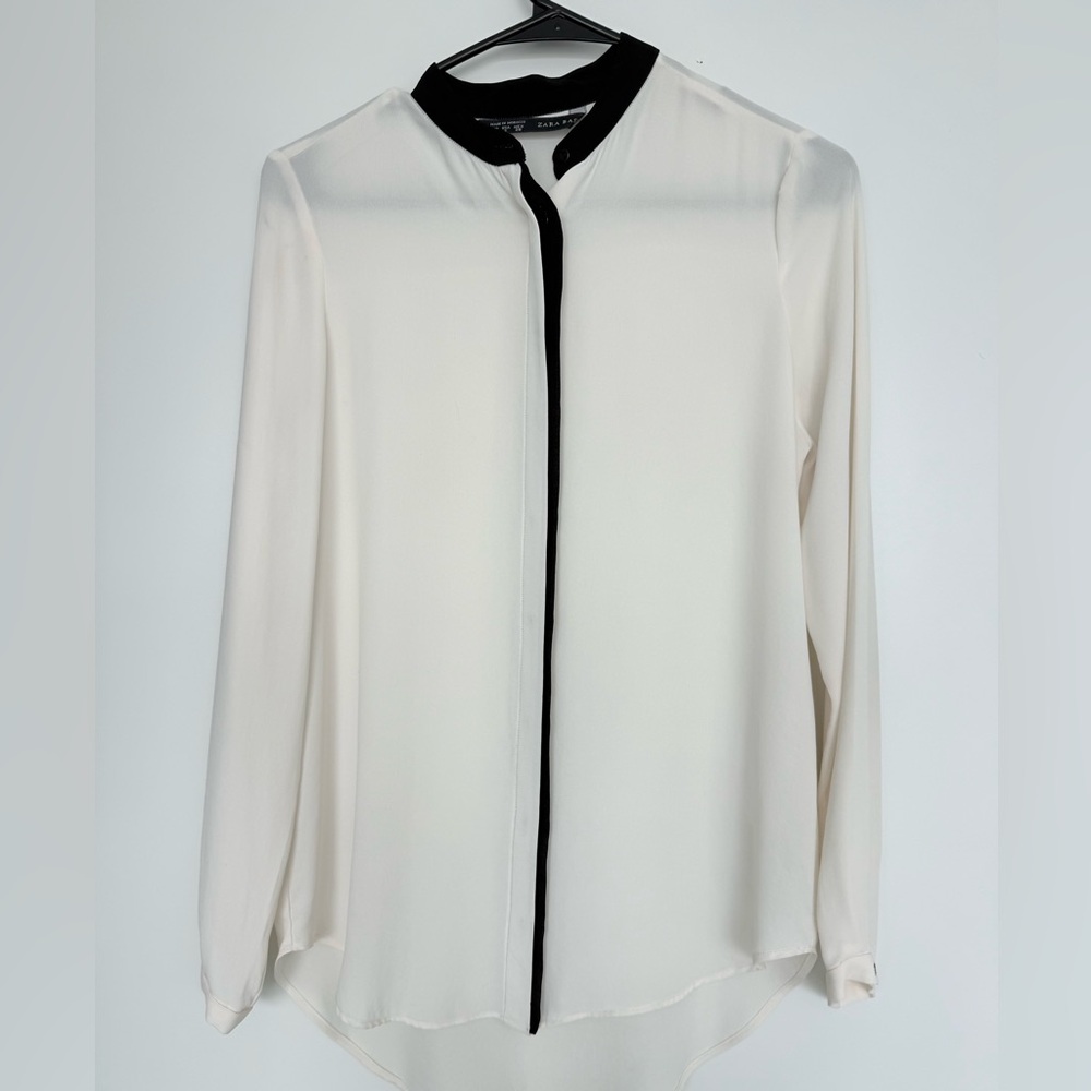 Zara White Blouse with Black Trim